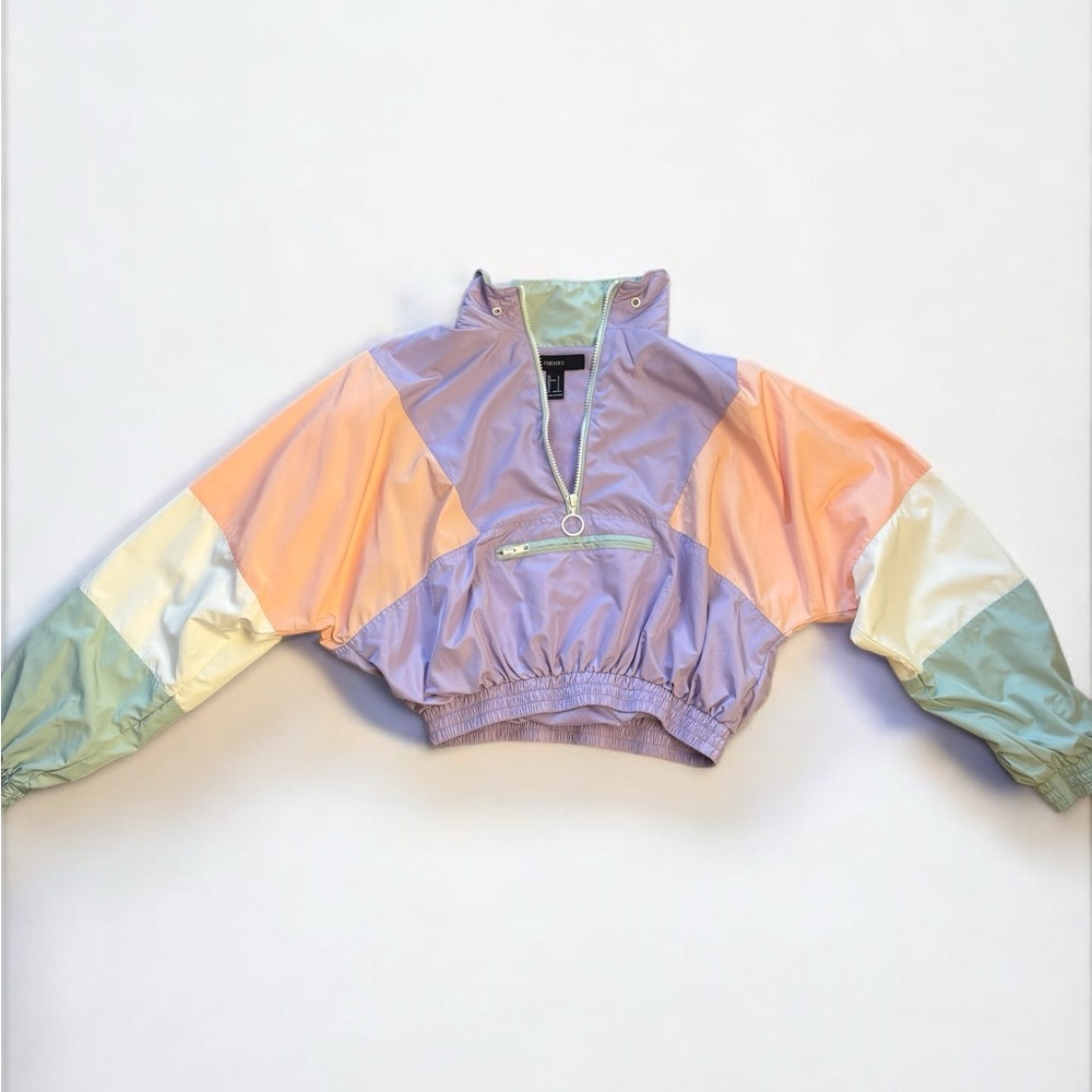 Forever 21 Purple Teal & Orange Cropped Bomber Jacket